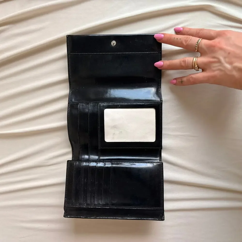 Vintage 90s Tom Ford Era Gucci Patent Logo Wallet - Black, Trifold
